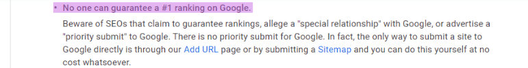 گوگل می گوید رتبه ی 1 گوگل قابل تضمین نیست