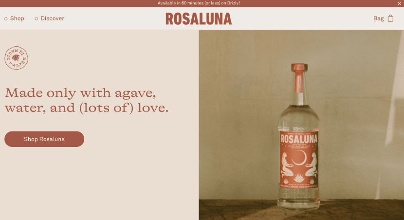 رنگ وب سایت Rosaluna کاربرد پالت تک رنگ را نشان می دهد